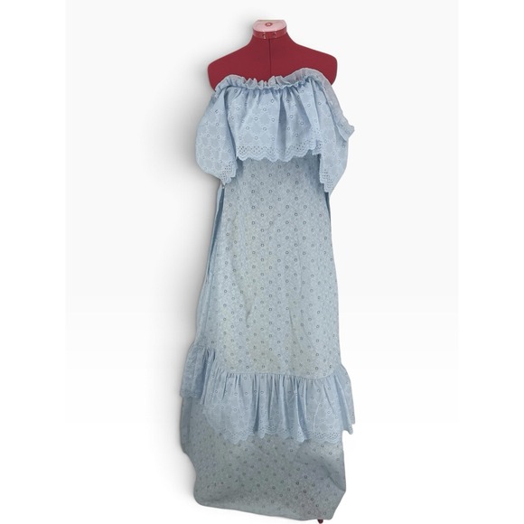 Dresses & Skirts - VTG 70s Peasant Dress Peanuts of California Baby Blue Eyelet Off Shoulder S